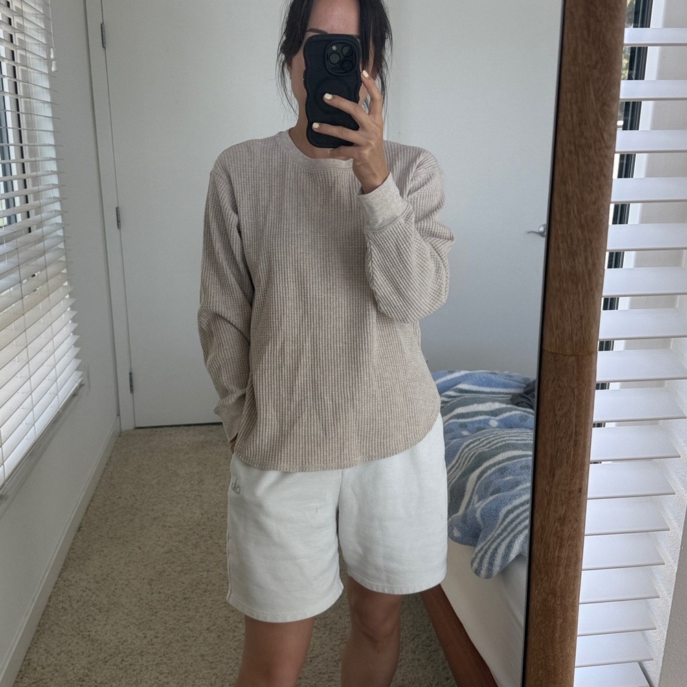 Uniqlo Waffle Crewneck Sweater - Taupe - Medium
